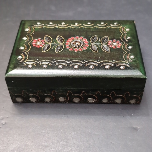 Other - Handcrafted Green Floral Decorative Wooden Box